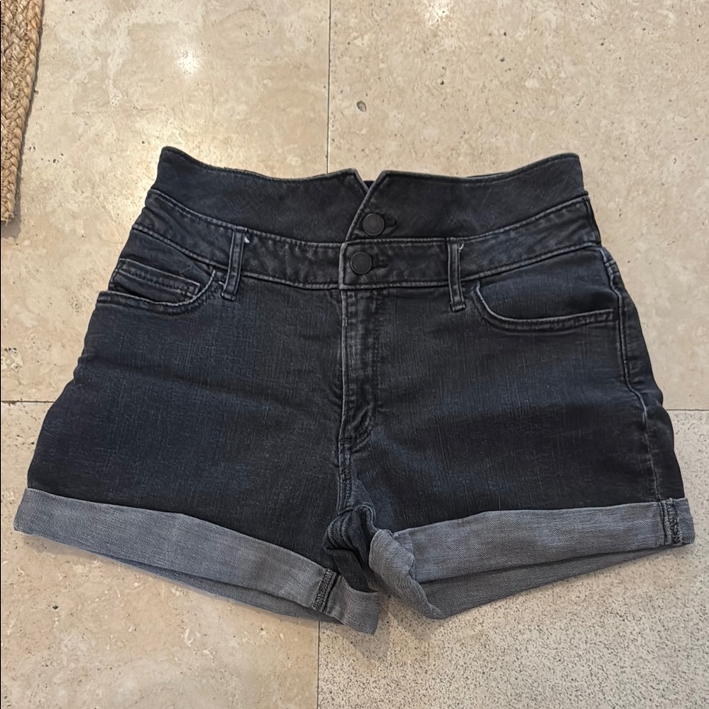 High-Waisted Black Denim Shorts